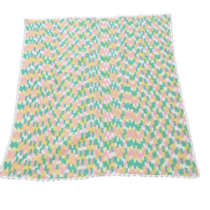 Baby Afghan crocheted pink/green/yellow